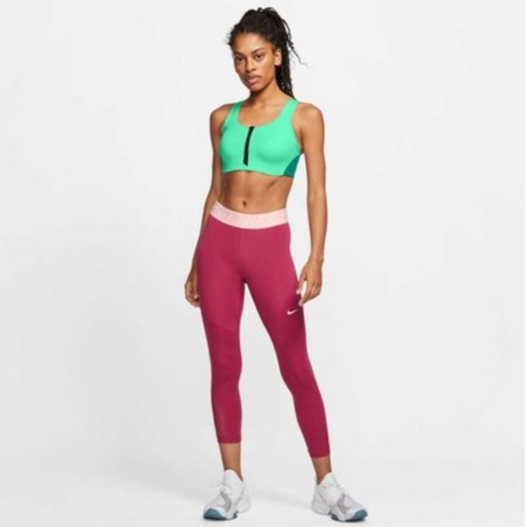 Nike Shape High Support Zip Front Closure Sports Bra Green Women's Small - Picture 3 of 5